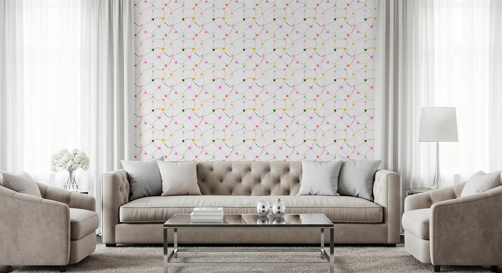 Whimsical Hearts and Dashed Trails Wallpaper⁠