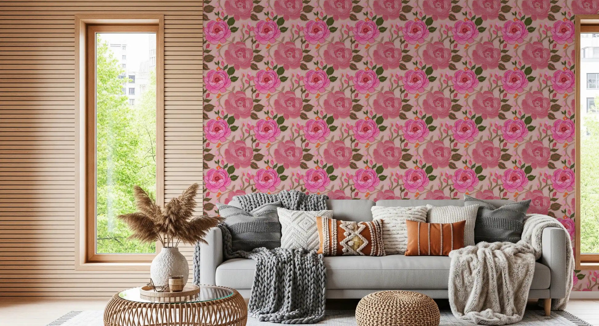 Romantic Blush Peony Botanical Wallpaper