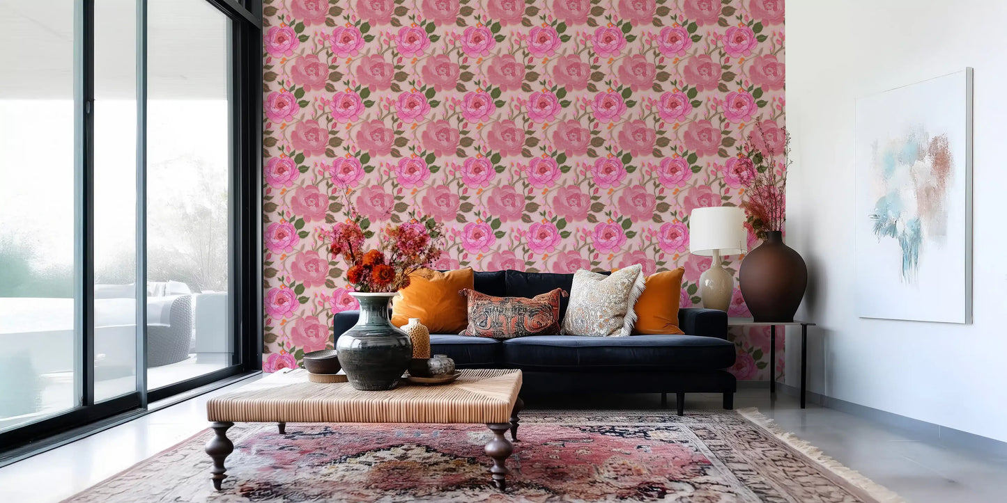 Romantic Blush Peony Botanical Wallpaper
