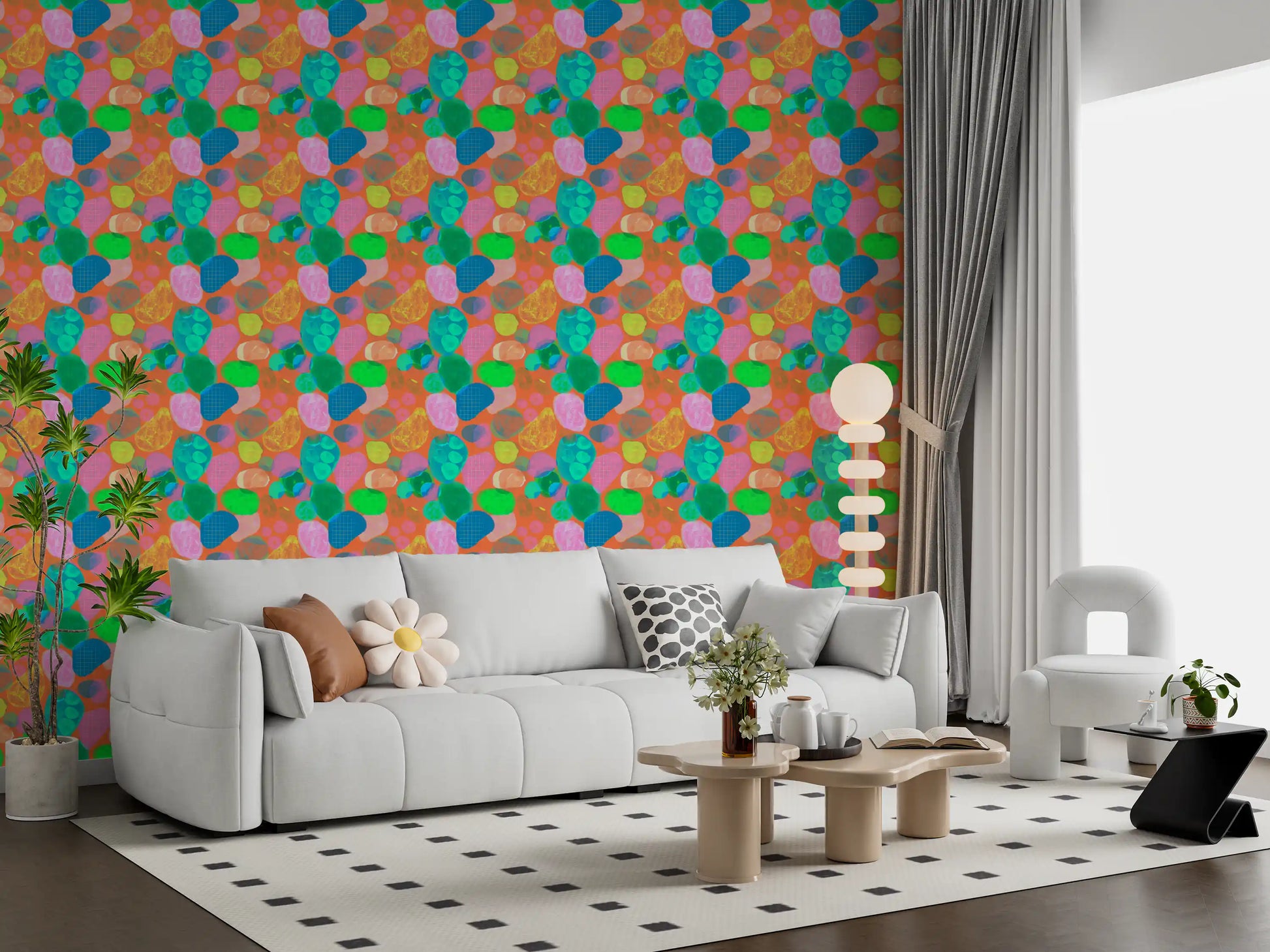 Retro Terrazzo Pop Abstract Wallpaper