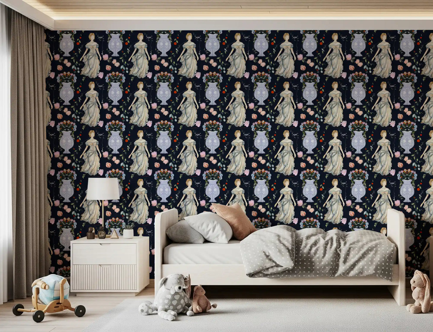 Vintage Elegance Renaissance Gown Floral Wallpaper