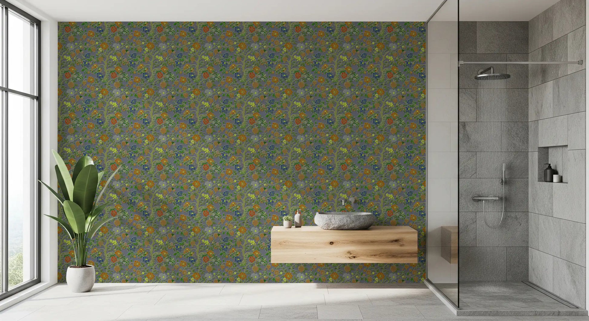 Vintage Chinoiserie Pomegranate Floral Wallpaper