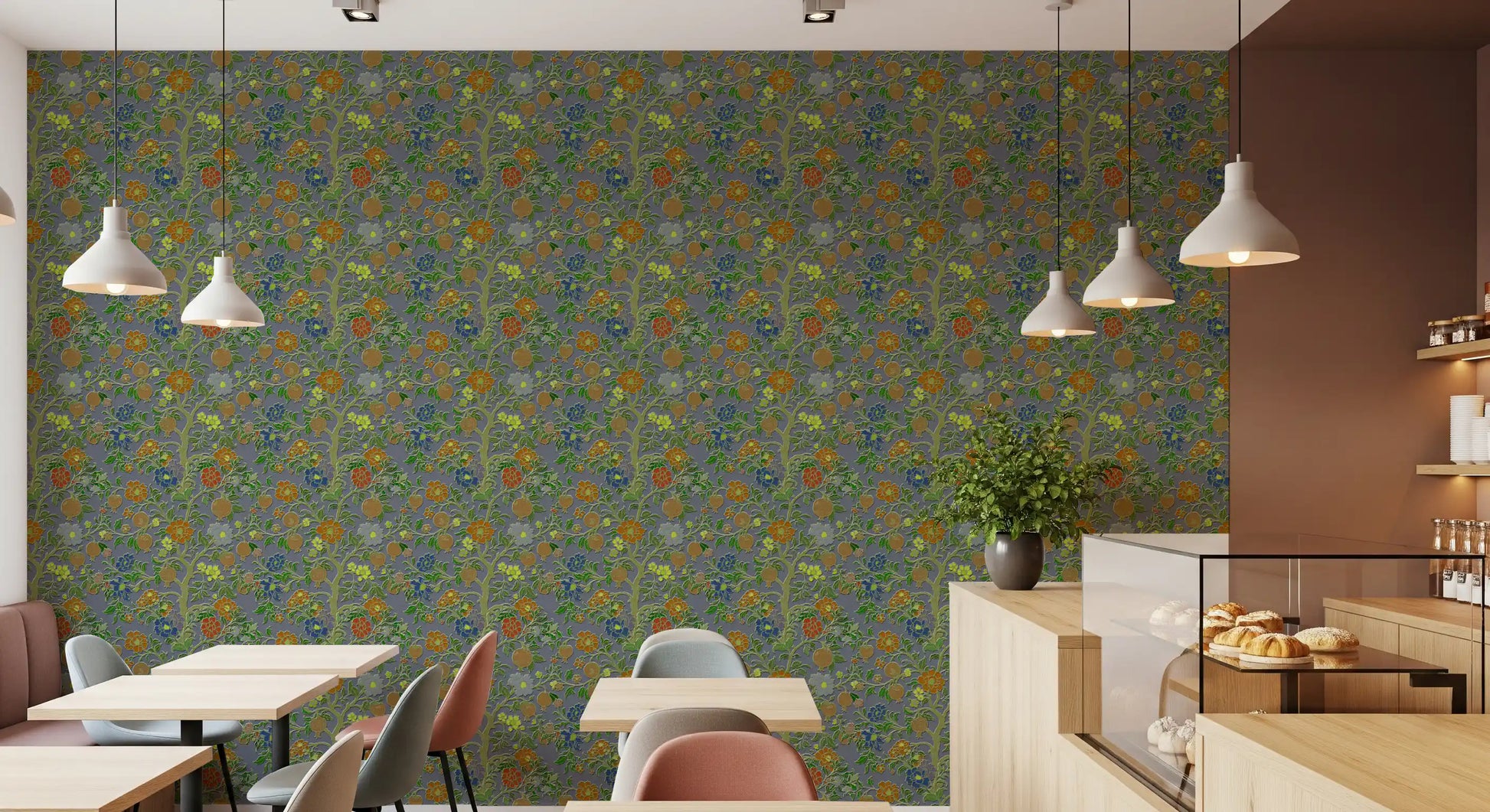 Vintage Chinoiserie Pomegranate Floral Wallpaper