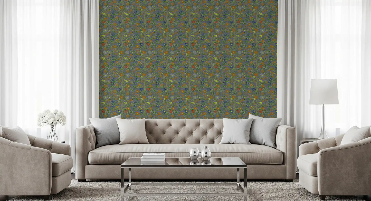 Vintage Chinoiserie Pomegranate Floral Wallpaper