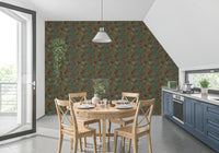 Classic Botanical Pomegranate Teal Wallpaper