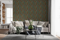 Classic Botanical Pomegranate Teal Wallpaper