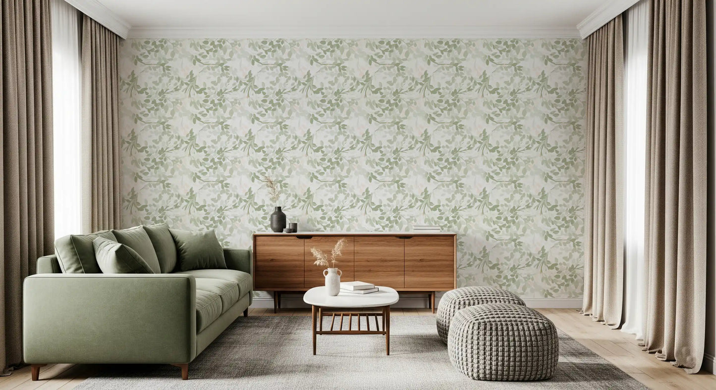 Whispering Sage Leaves & Blush Berries Wallpaper⁠