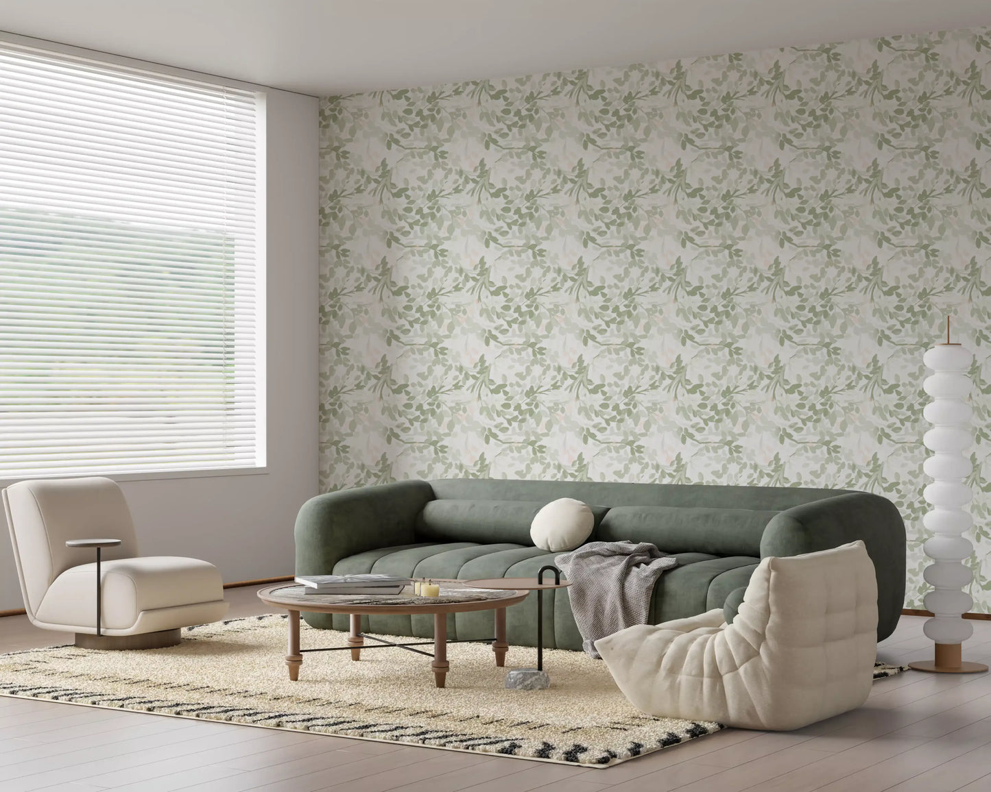 Whispering Sage Leaves & Blush Berries Wallpaper⁠