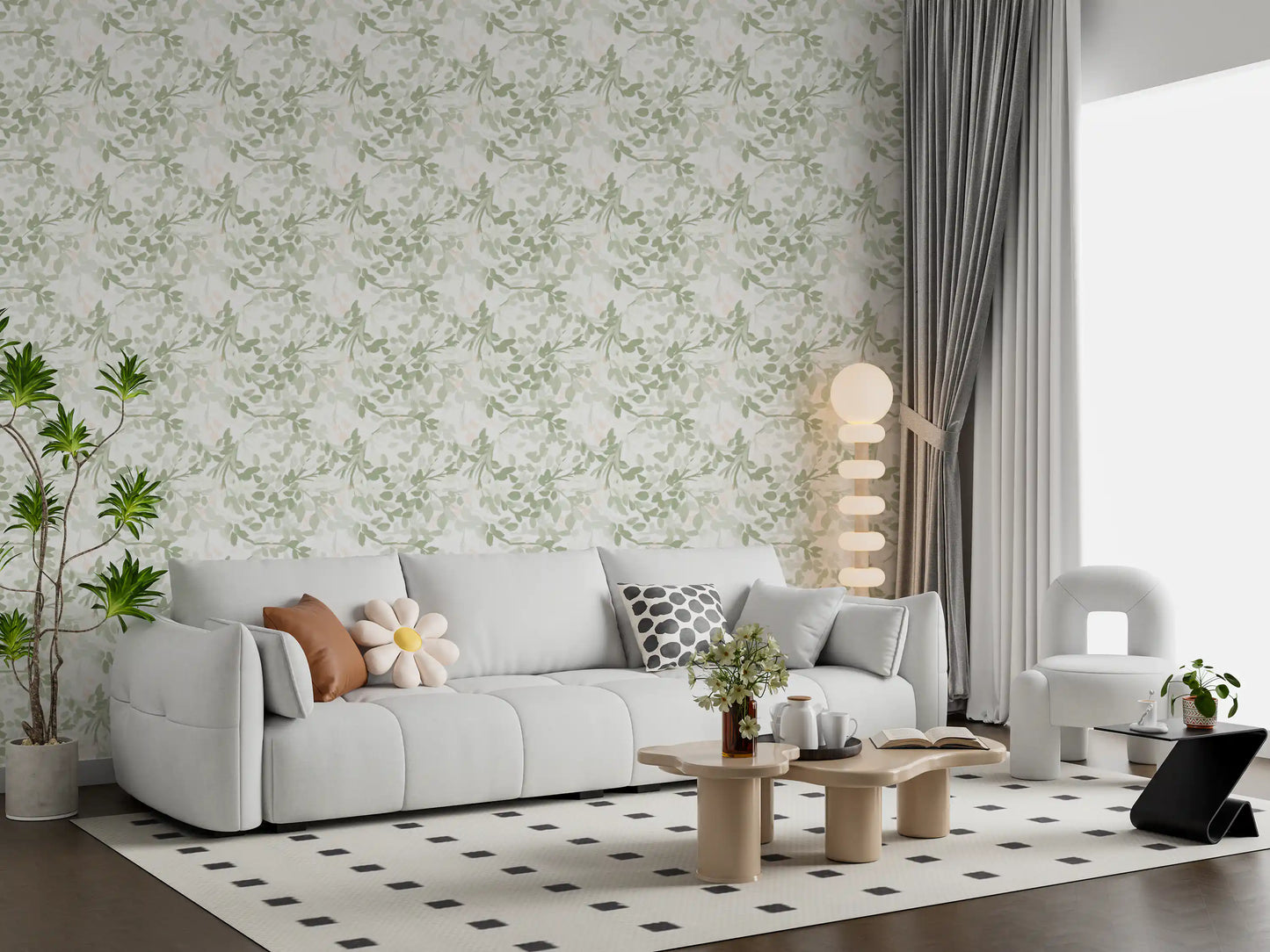 Whispering Sage Leaves & Blush Berries Wallpaper⁠