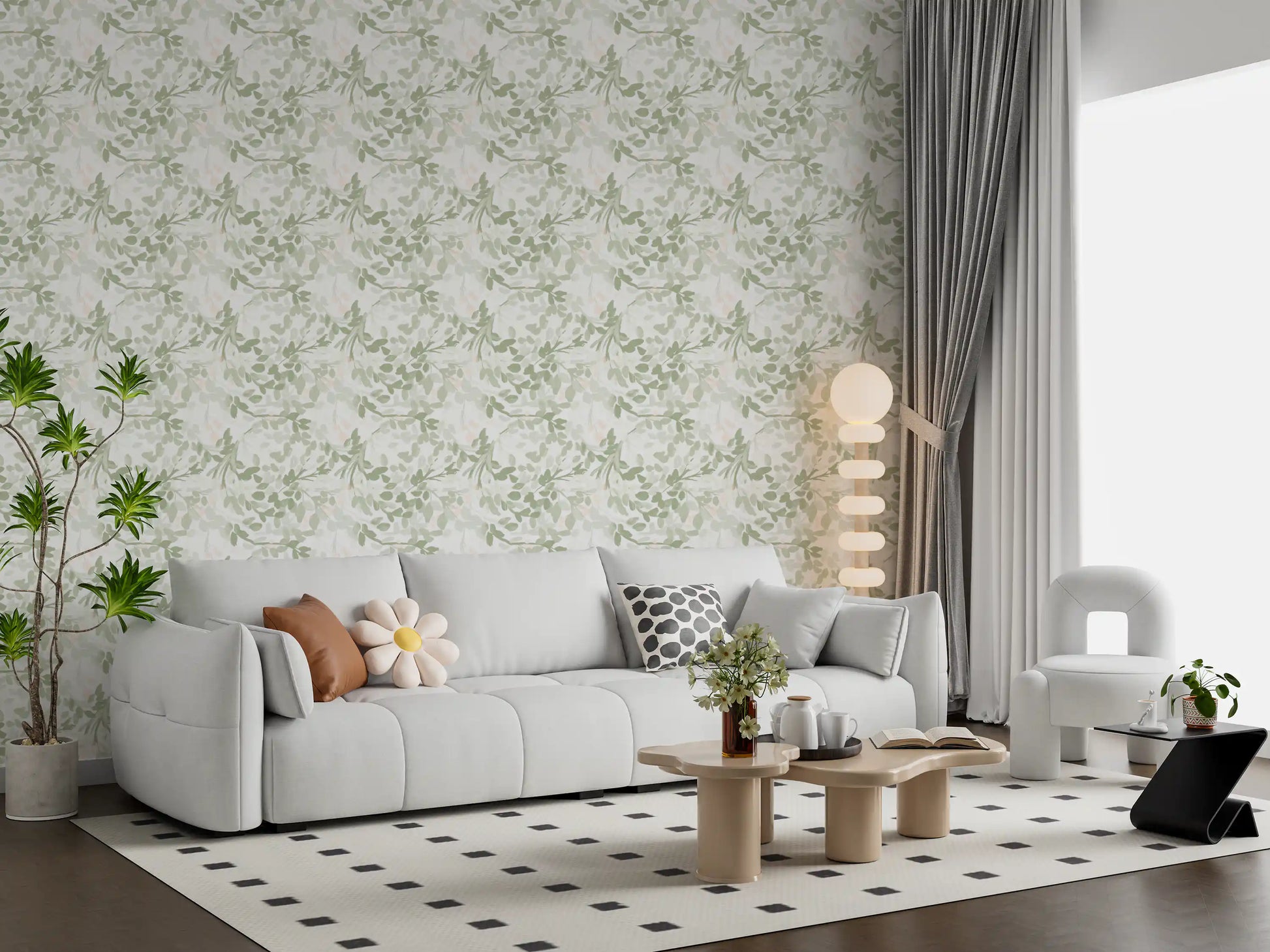 Whispering Sage Leaves & Blush Berries Wallpaper⁠