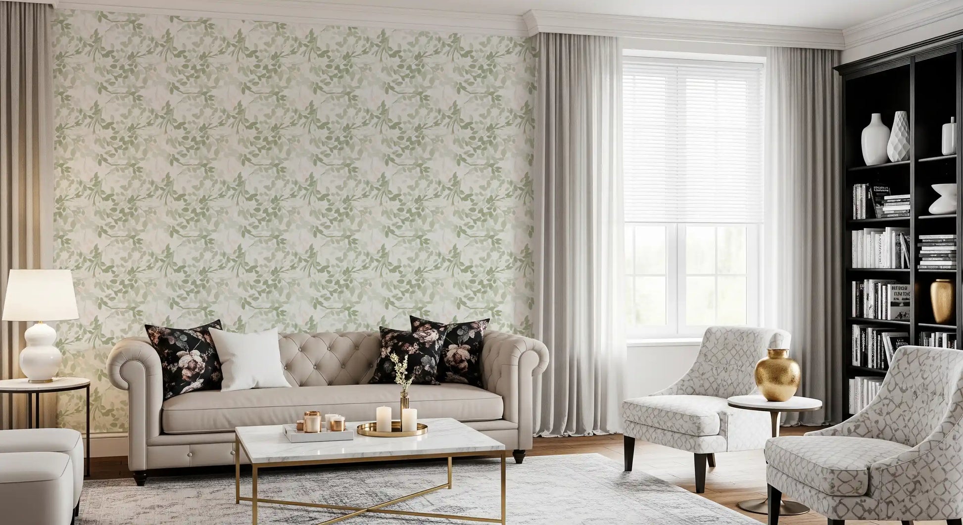 Whispering Sage Leaves & Blush Berries Wallpaper⁠