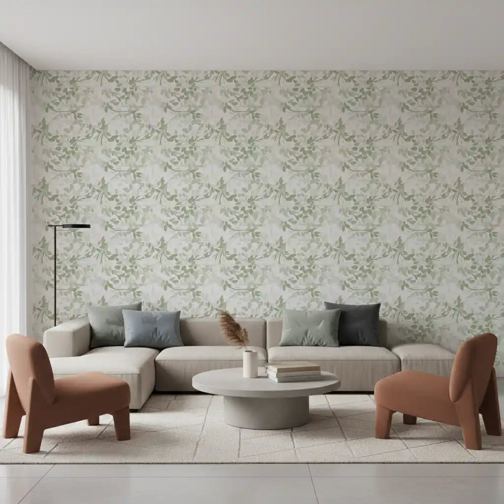 Whispering Sage Leaves & Blush Berries Wallpaper⁠