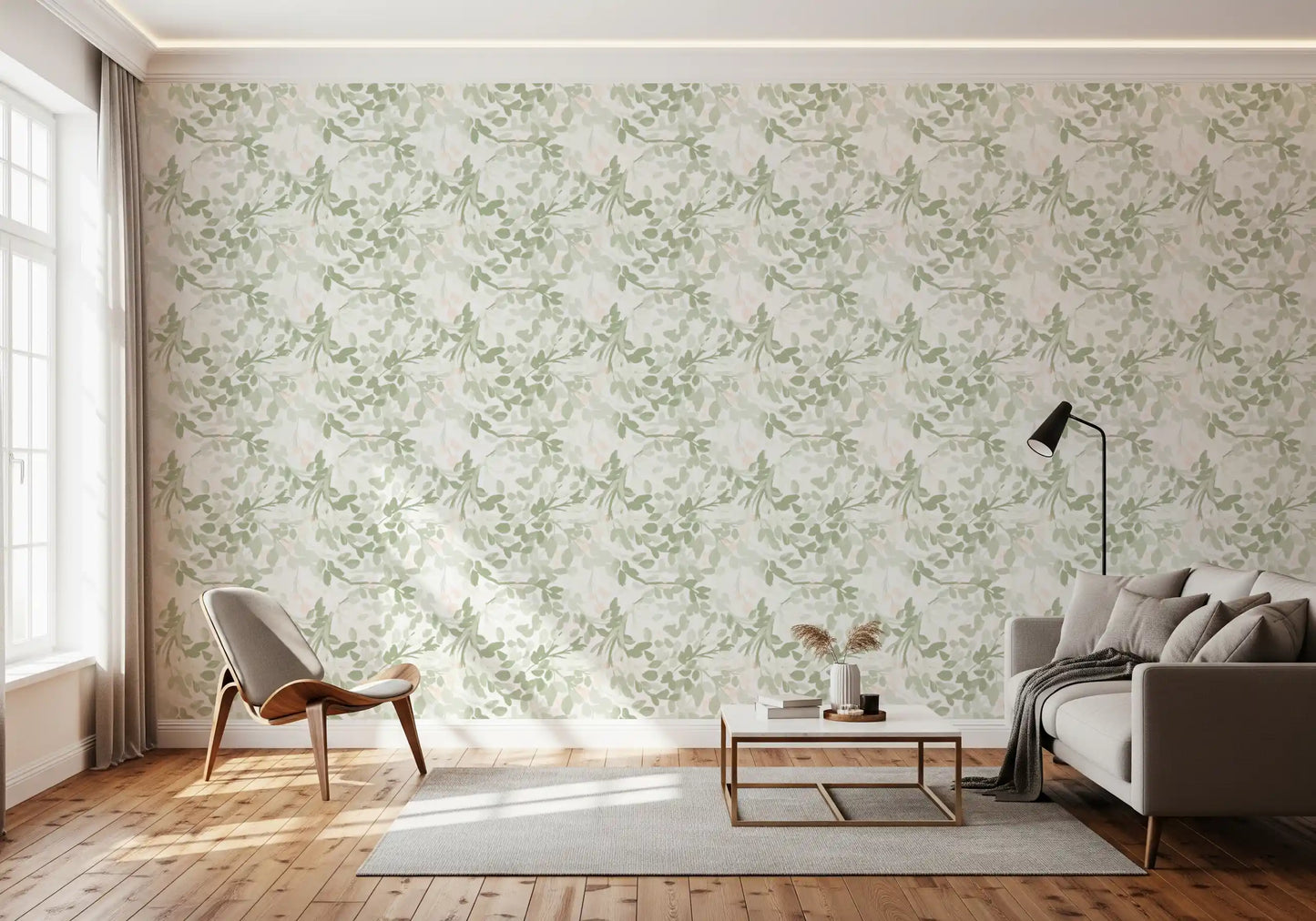 Whispering Sage Leaves & Blush Berries Wallpaper⁠