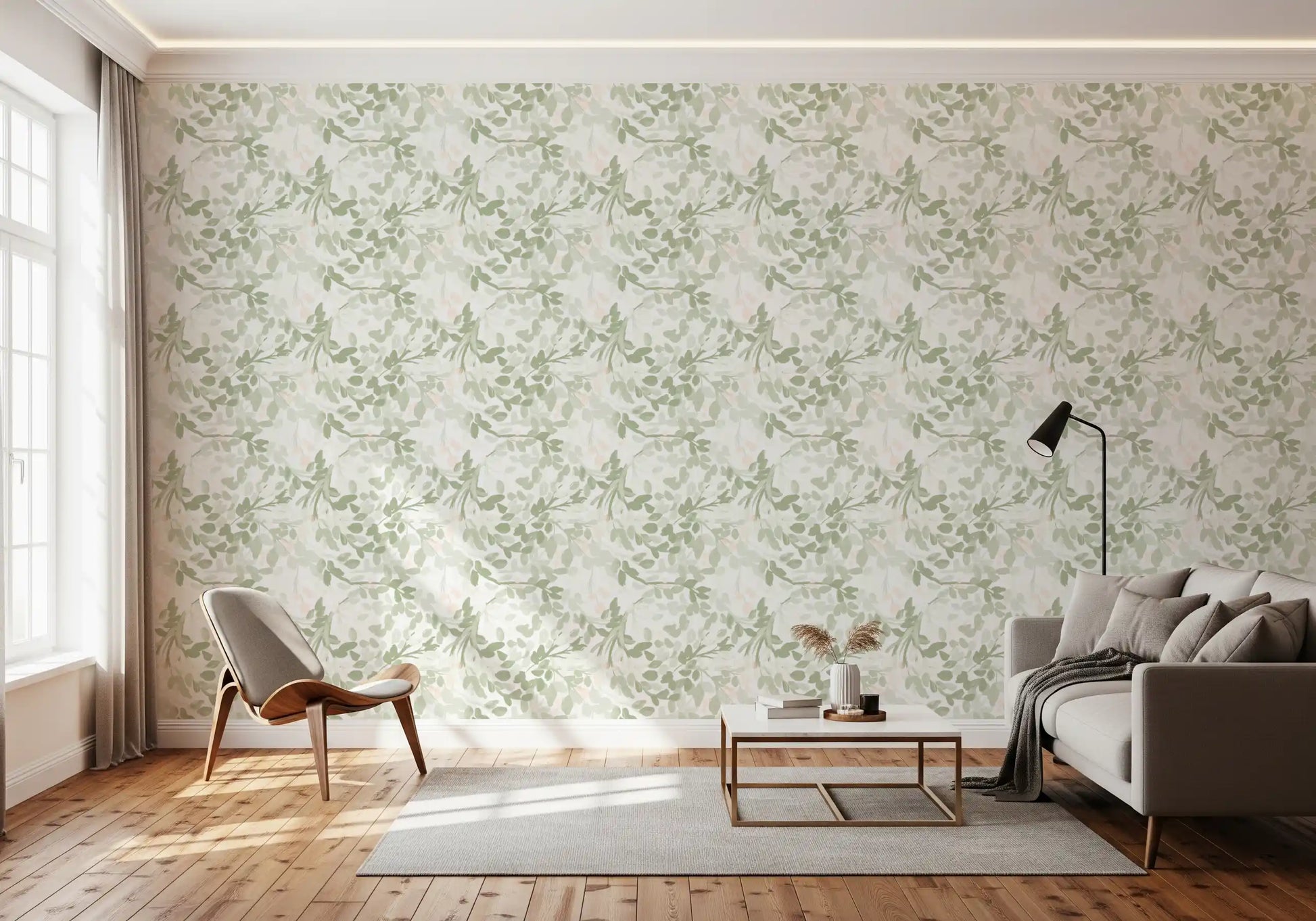 Whispering Sage Leaves & Blush Berries Wallpaper⁠