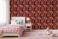 Crimson Elegance Peacock Wallpaper
