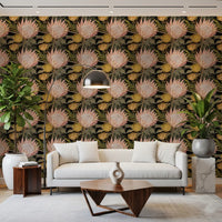 Midnight Protea and Golden Palm Wallpaper
