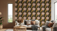Midnight Protea and Golden Palm Wallpaper