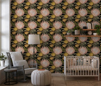 Midnight Protea and Golden Palm Wallpaper