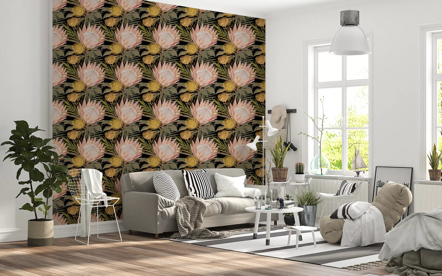 Midnight Protea and Golden Palm Wallpaper