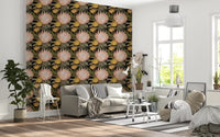 Midnight Protea and Golden Palm Wallpaper