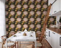 Midnight Protea and Golden Palm Wallpaper