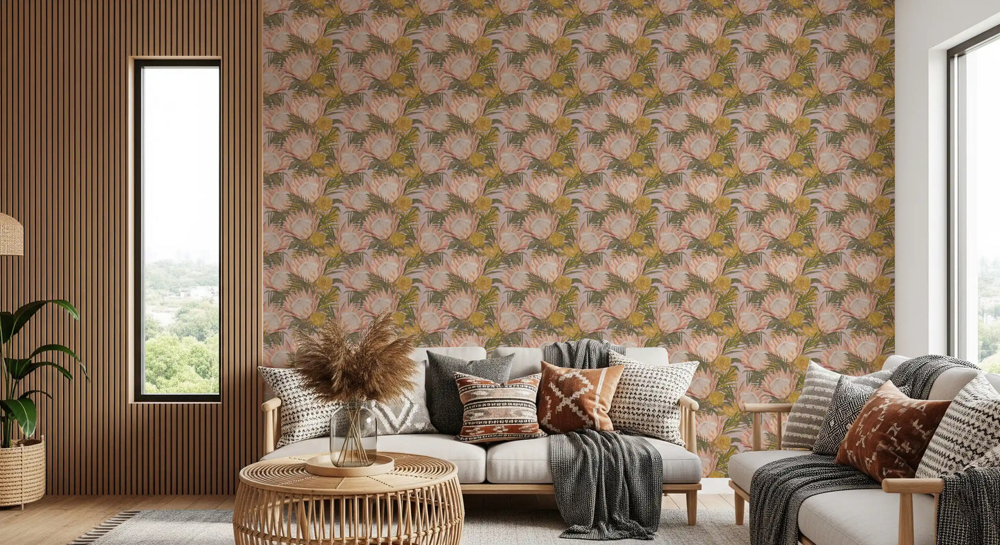 King Protea and Pincushion Botanical Wallpaper