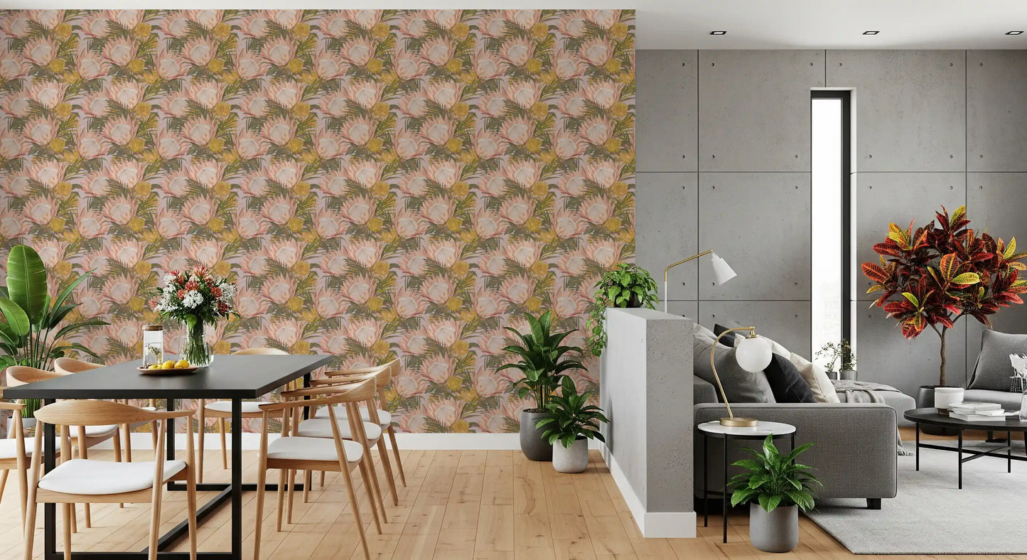 King Protea and Pincushion Botanical Wallpaper