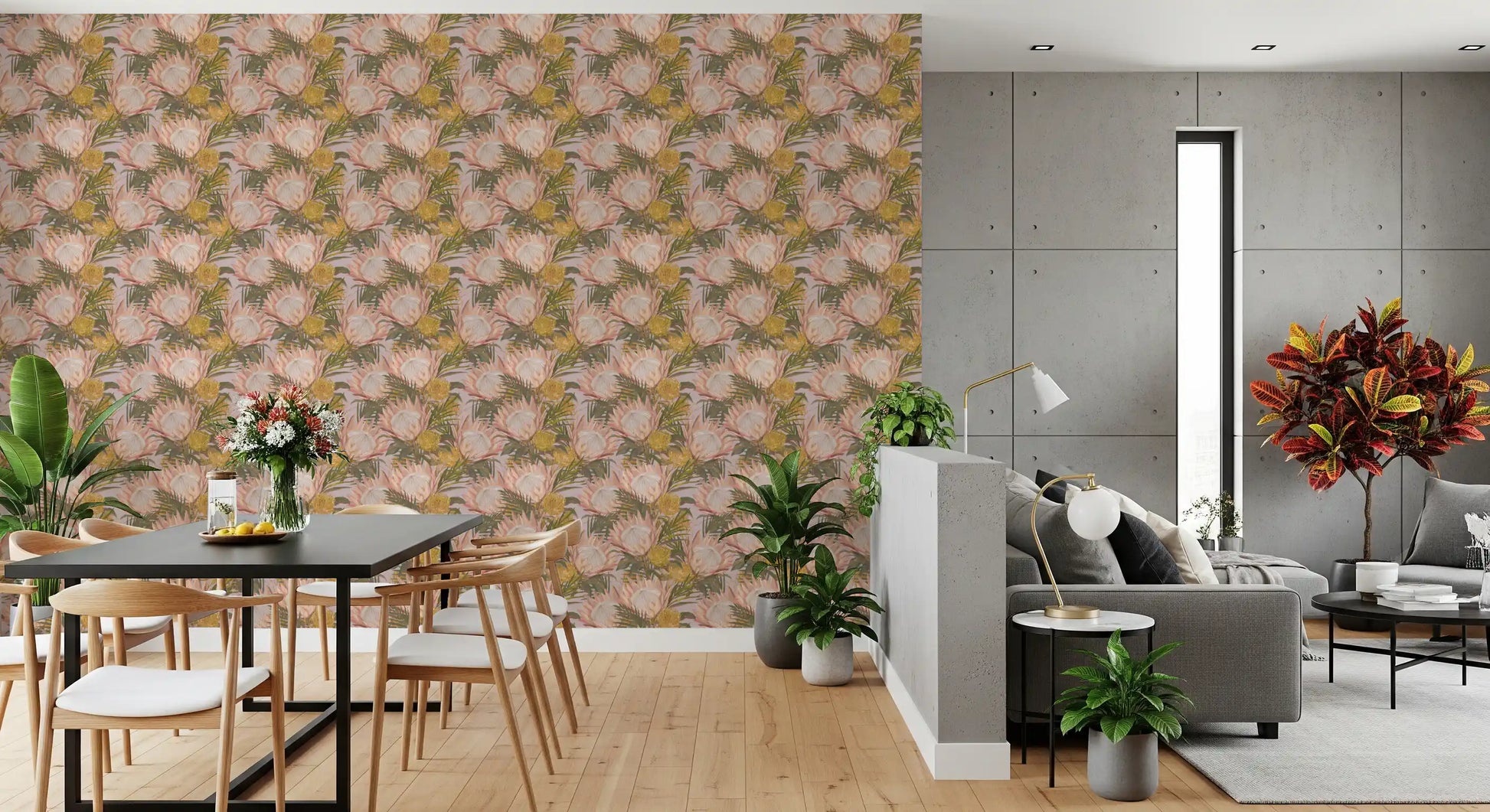 King Protea and Pincushion Botanical Wallpaper