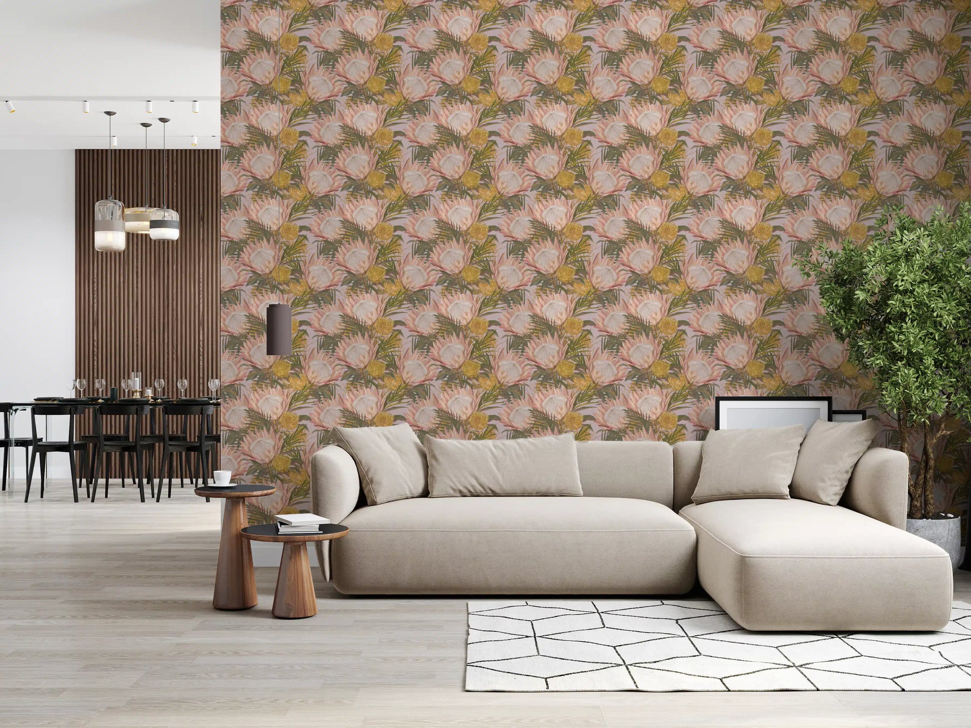 King Protea and Pincushion Botanical Wallpaper