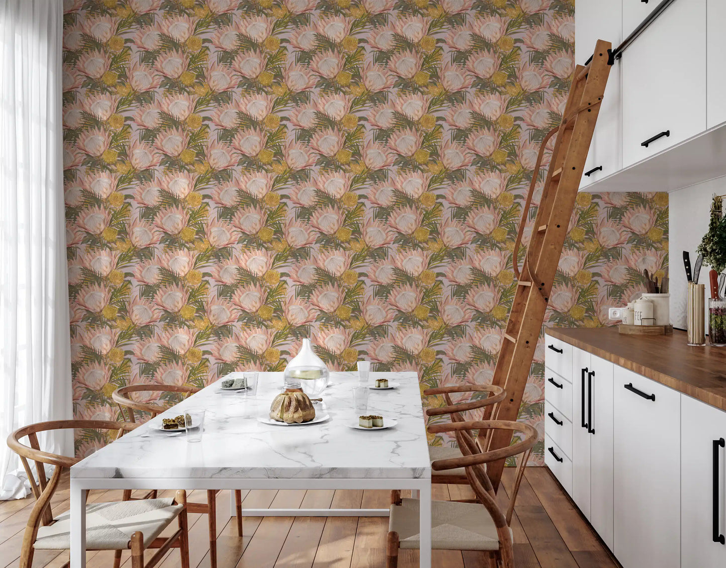 King Protea and Pincushion Botanical Wallpaper