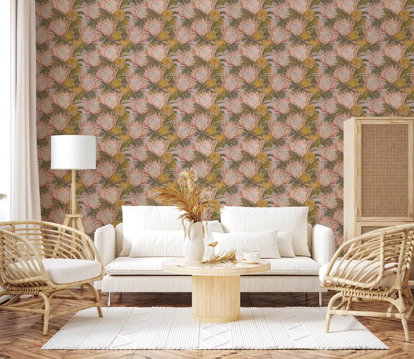 King Protea and Pincushion Botanical Wallpaper