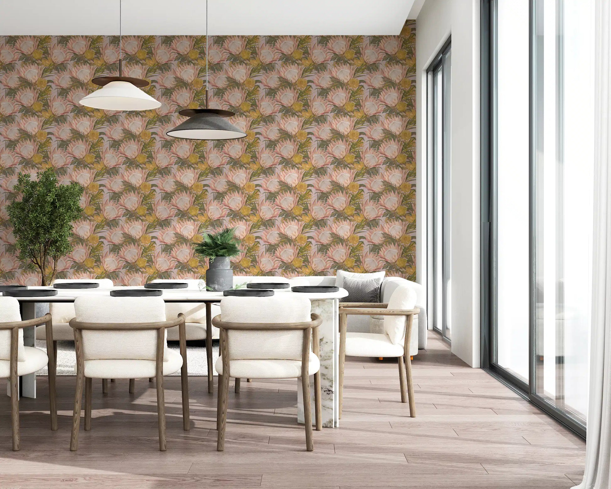 King Protea and Pincushion Botanical Wallpaper