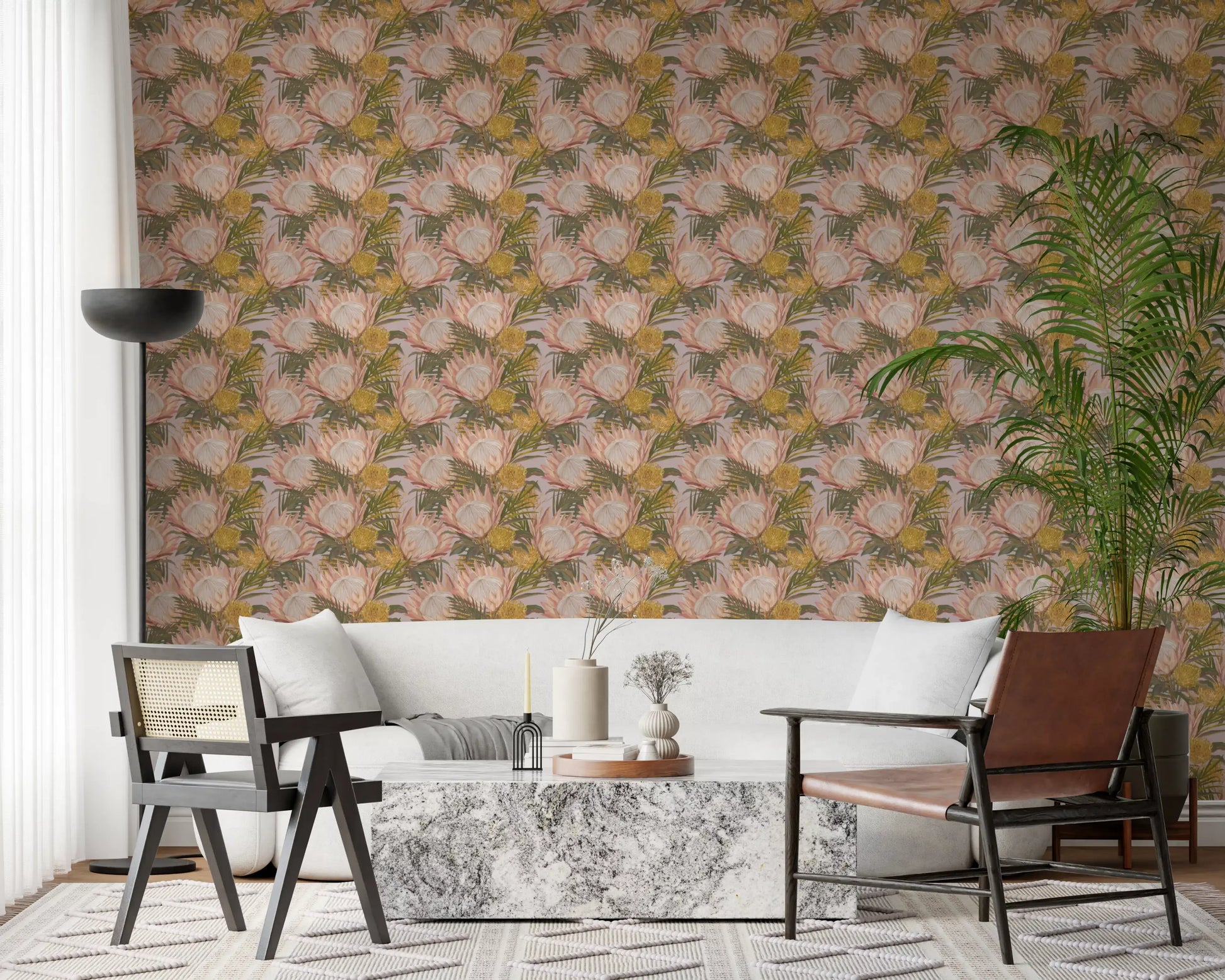 King Protea and Pincushion Botanical Wallpaper