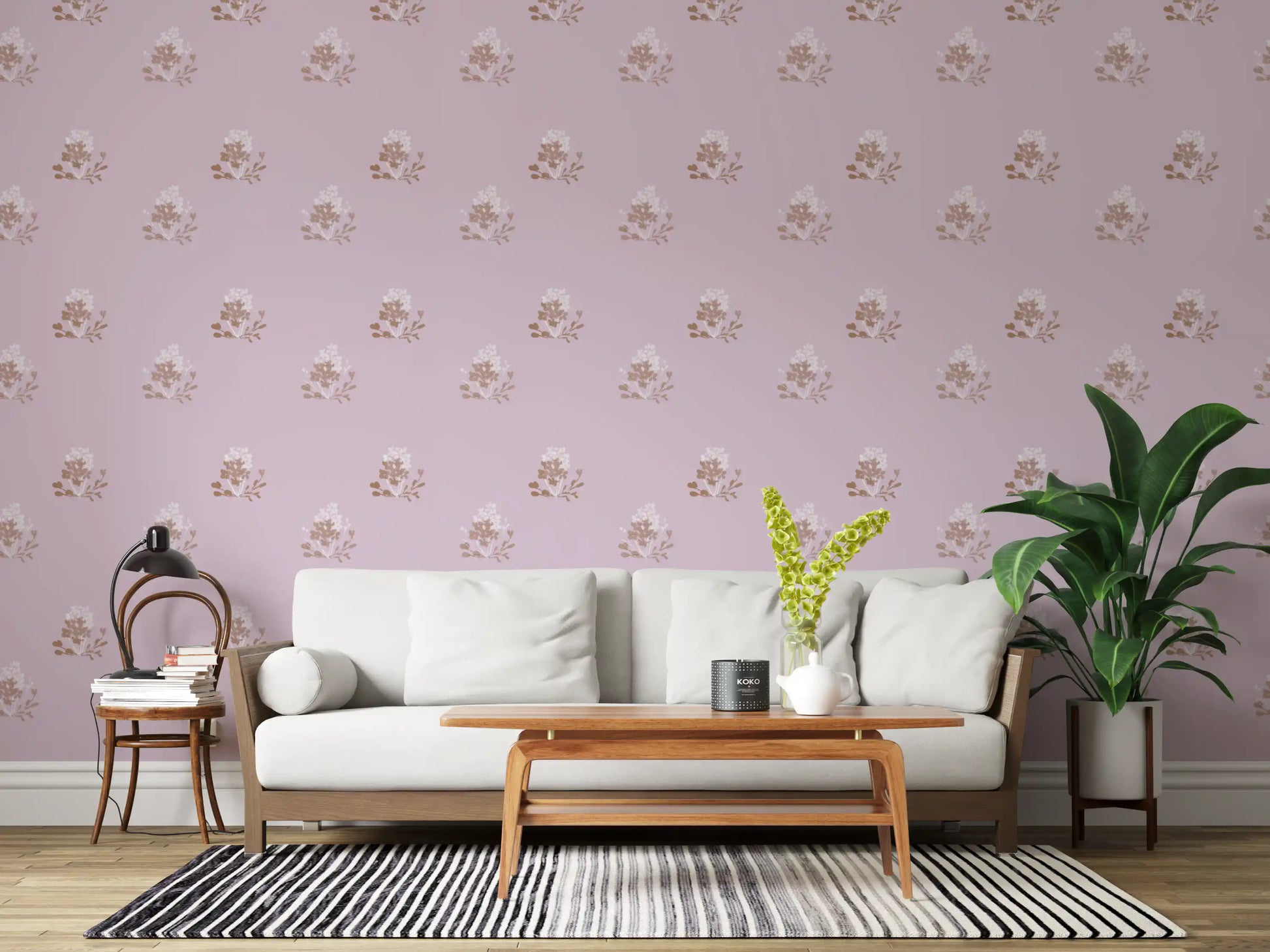 Charming Hand-Painted Lavender Floral Wallpaper