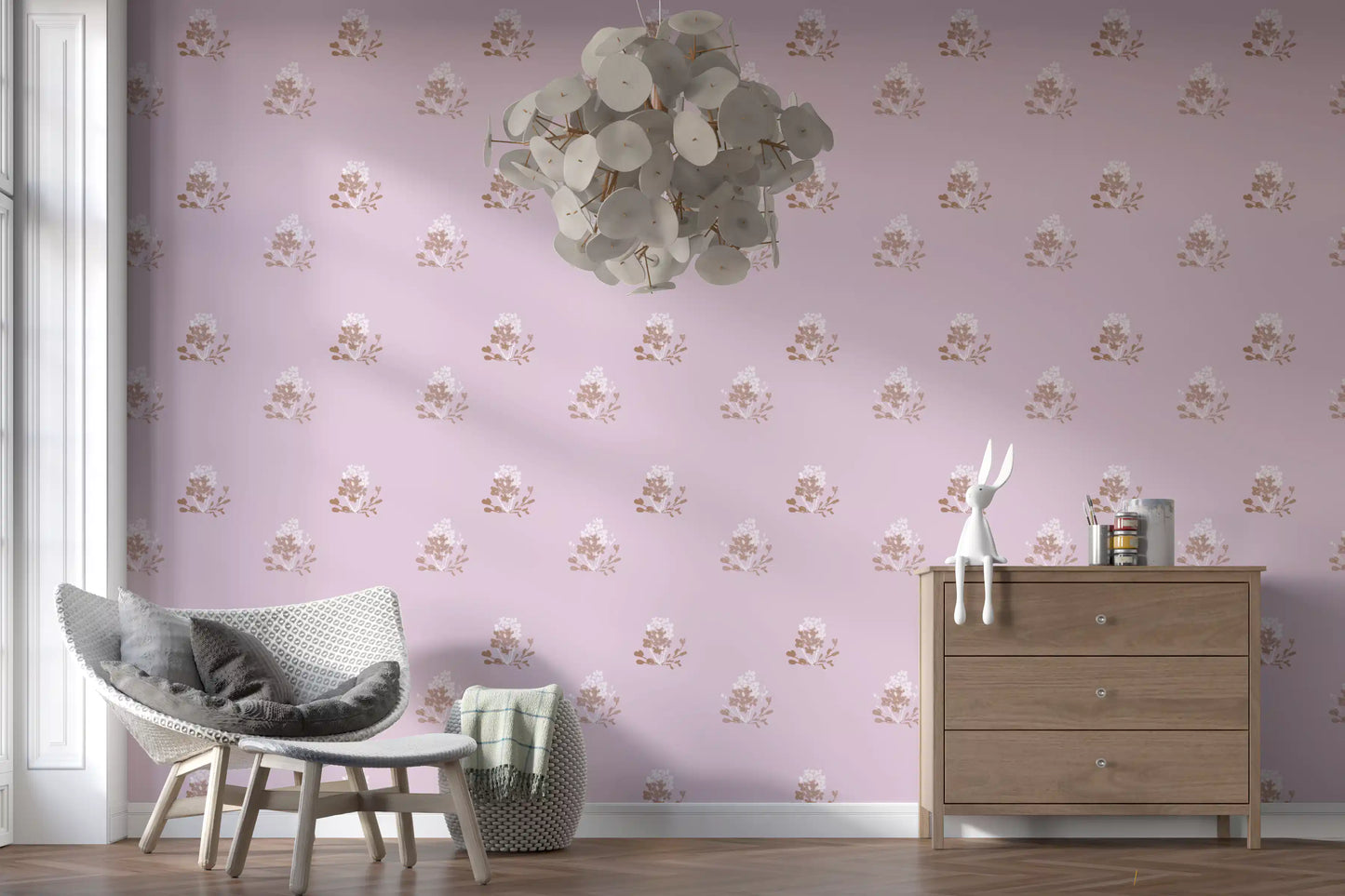 Charming Hand-Painted Lavender Floral Wallpaper