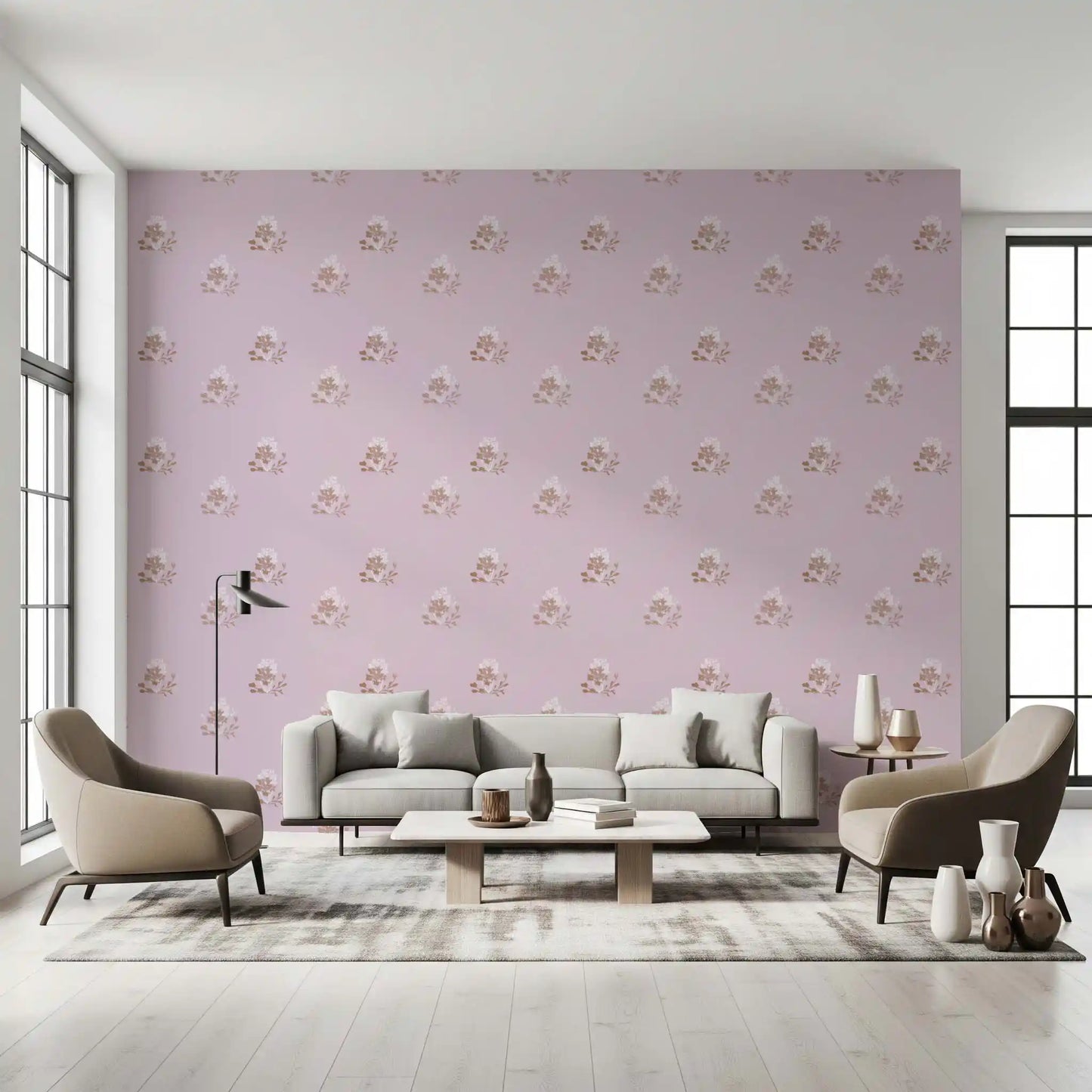 Charming Hand-Painted Lavender Floral Wallpaper