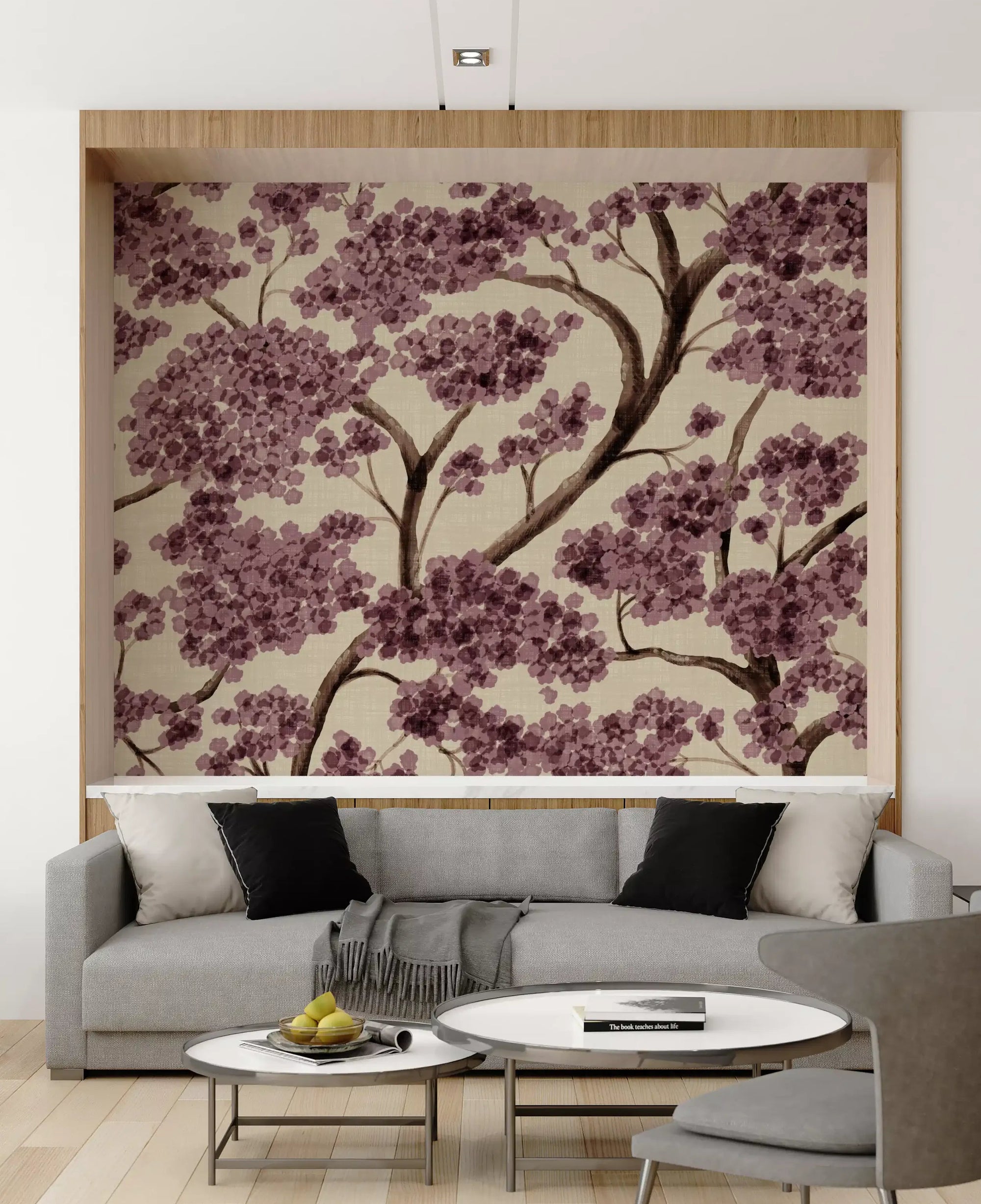 Trailing Tree Spring Wall Mural near a hallway with plum bloom clusters, GD10681