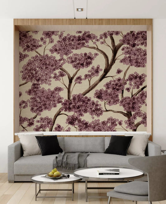 Trailing Tree Spring Wall Mural near a hallway with plum bloom clusters