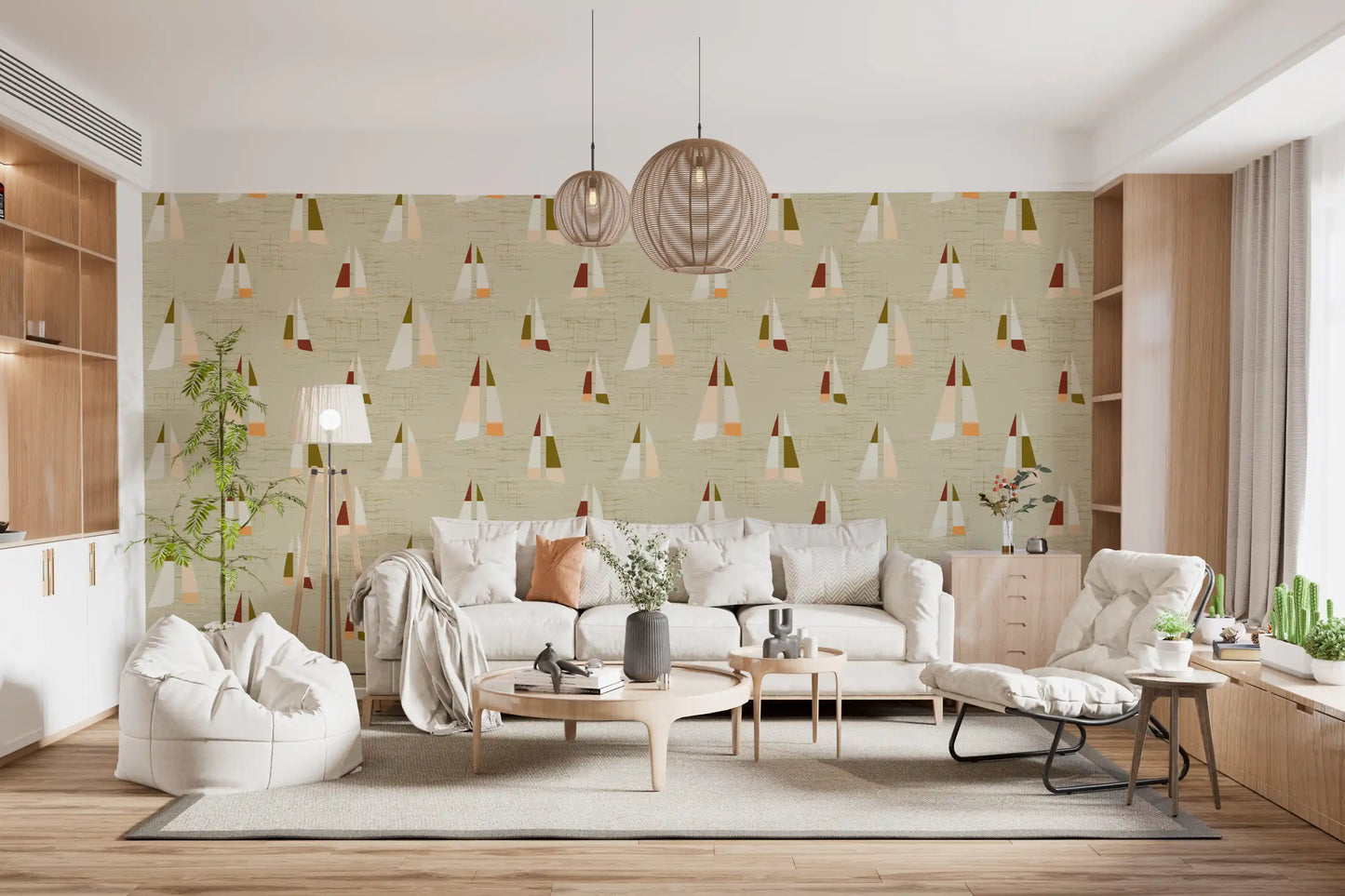 Sand Beige Mid Century Sailboats Wallpaper Wallpaper⁠