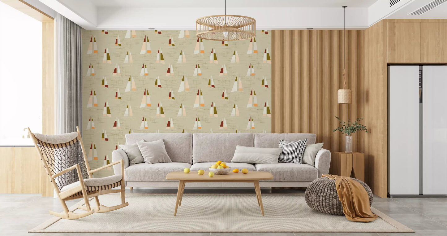 Sand Beige Mid Century Sailboats Wallpaper Wallpaper⁠