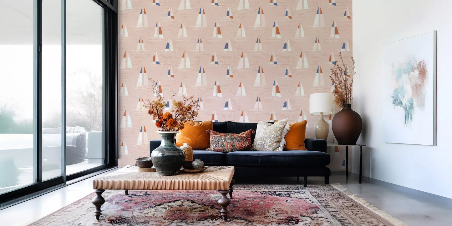 Blush Pink Mid Century Sailboats Wallpaper⁠