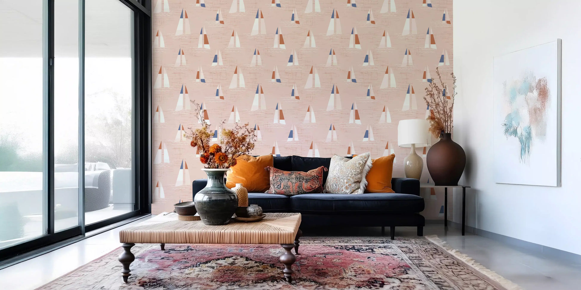 Blush Pink Mid Century Sailboats Wallpaper⁠