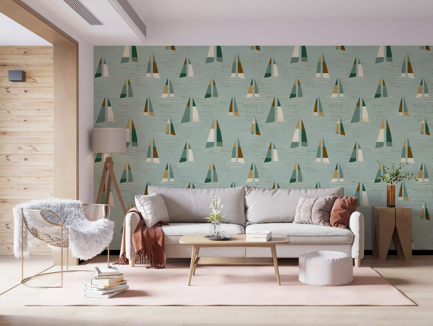 Seafoam Green Mid Century Sailboats Wallpaper Wallpaper⁠