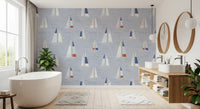 Coastal Blue Mid Century Sailboats Wallpaper Wallpaper⁠