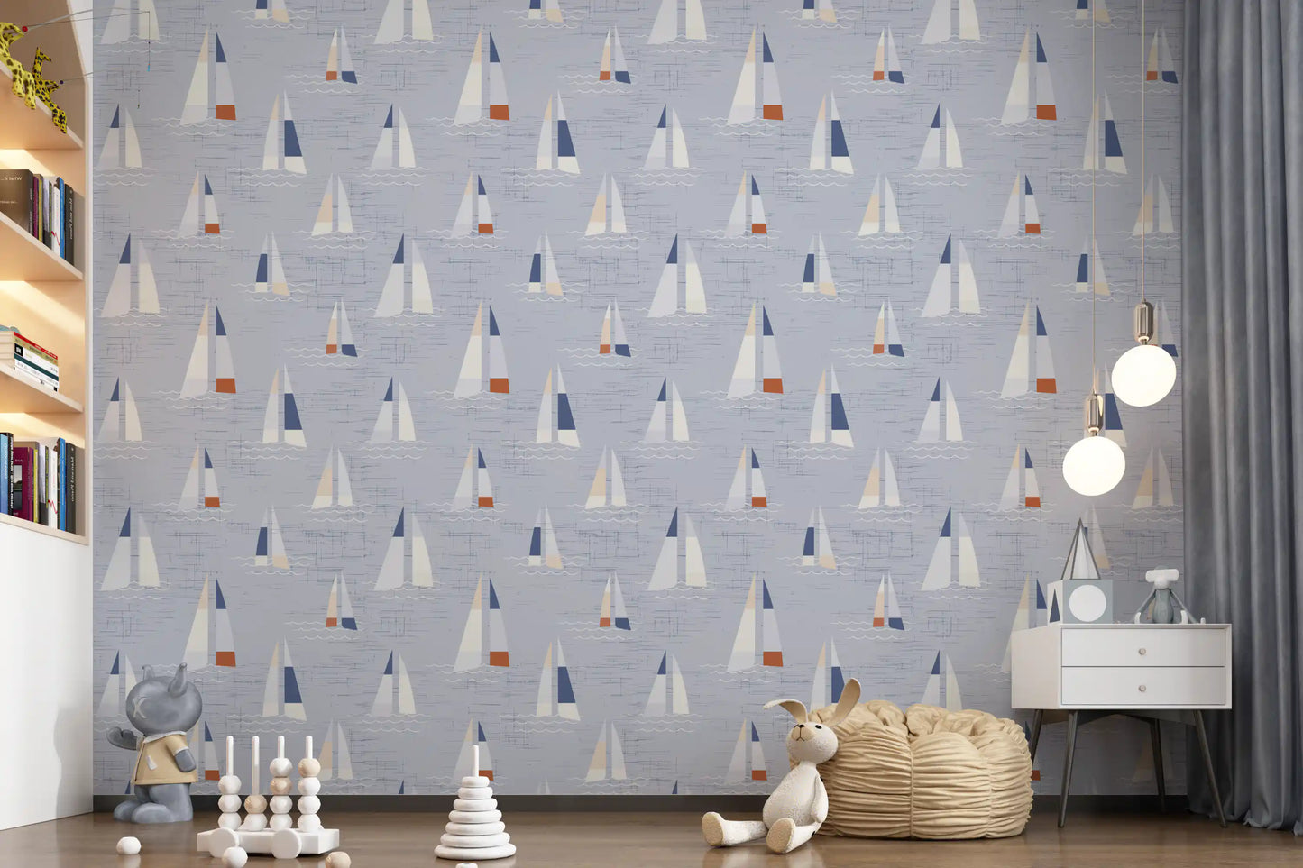 Coastal Blue Mid Century Sailboats Wallpaper Wallpaper⁠
