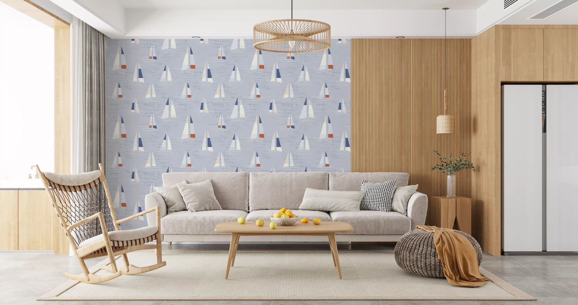 Coastal Blue Mid Century Sailboats Wallpaper Wallpaper⁠