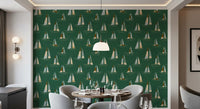 Emerald Green Mid Century Sailboats Wallpaper Wallpaper⁠