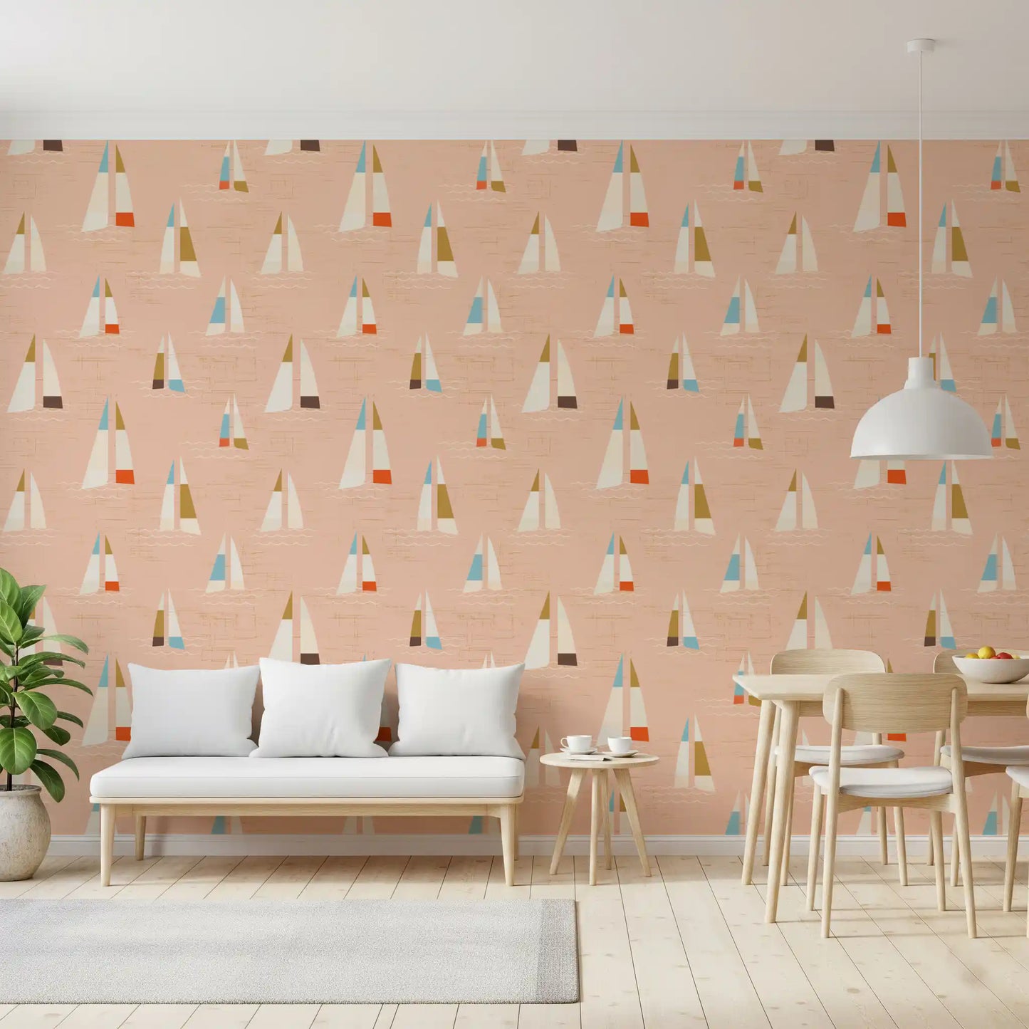 Peach Mid Century Sailboats Wallpaper Wallpaper⁠