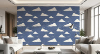 Dusty Blue Mid Century Cloud Sky  Wallpaper⁠