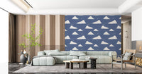 Dusty Blue Mid Century Cloud Sky  Wallpaper⁠